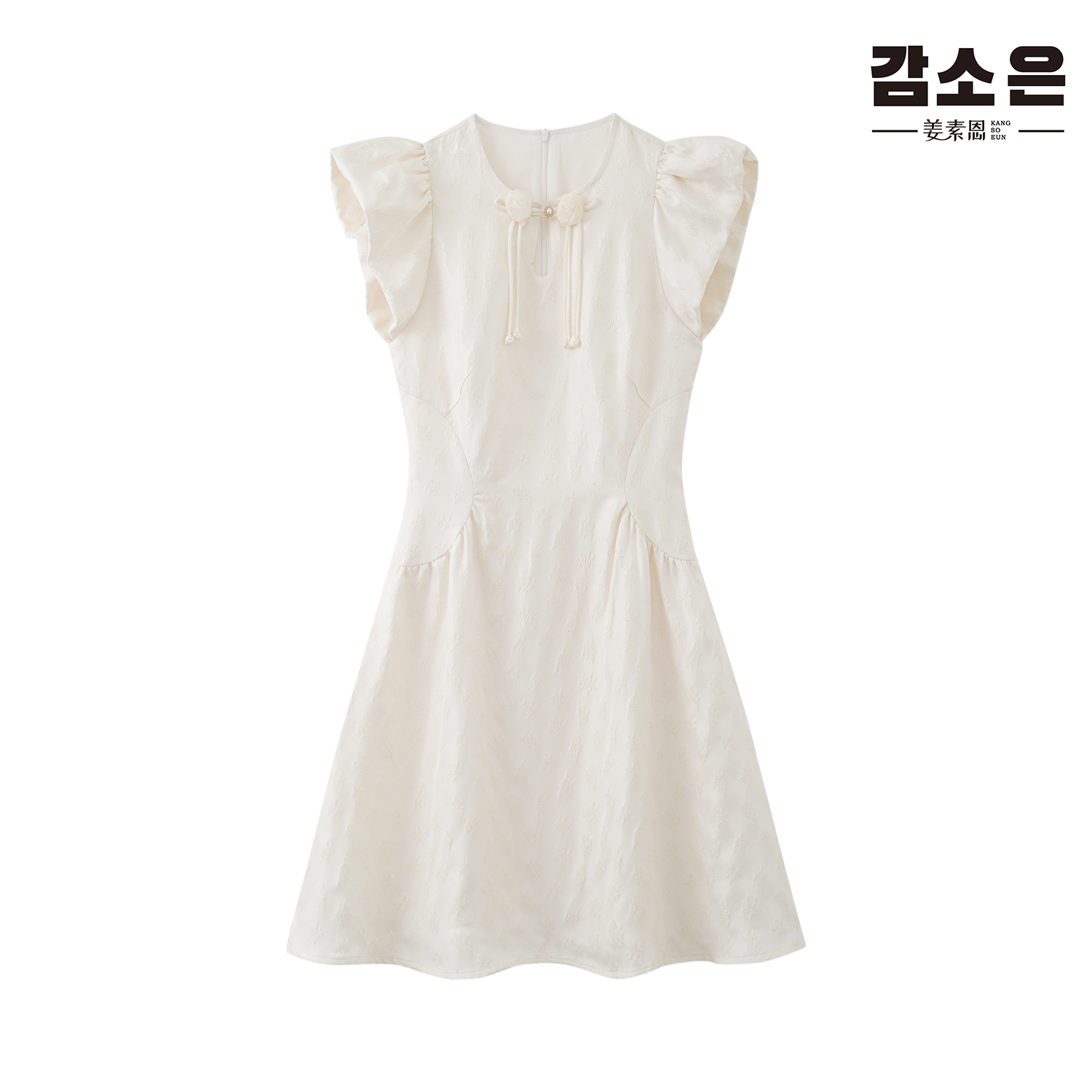 【黄蓉推荐】【白月光】弧形腰线收腰款玫瑰盘扣连衣裙J235L020266