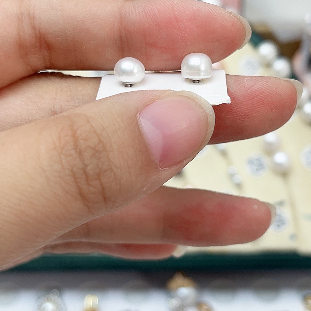 银S925镶嵌淡水珍珠耳饰?*舟