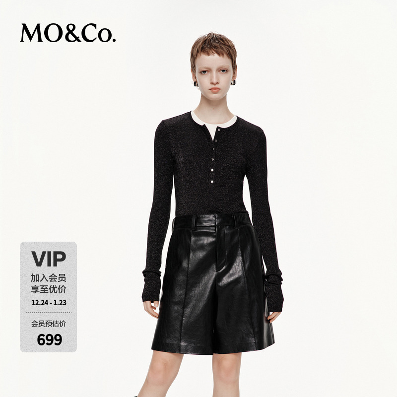 MOCO上衣2025秋新品金属丝匹马棉亨利领一体无缝针织衫MBE3TOP023