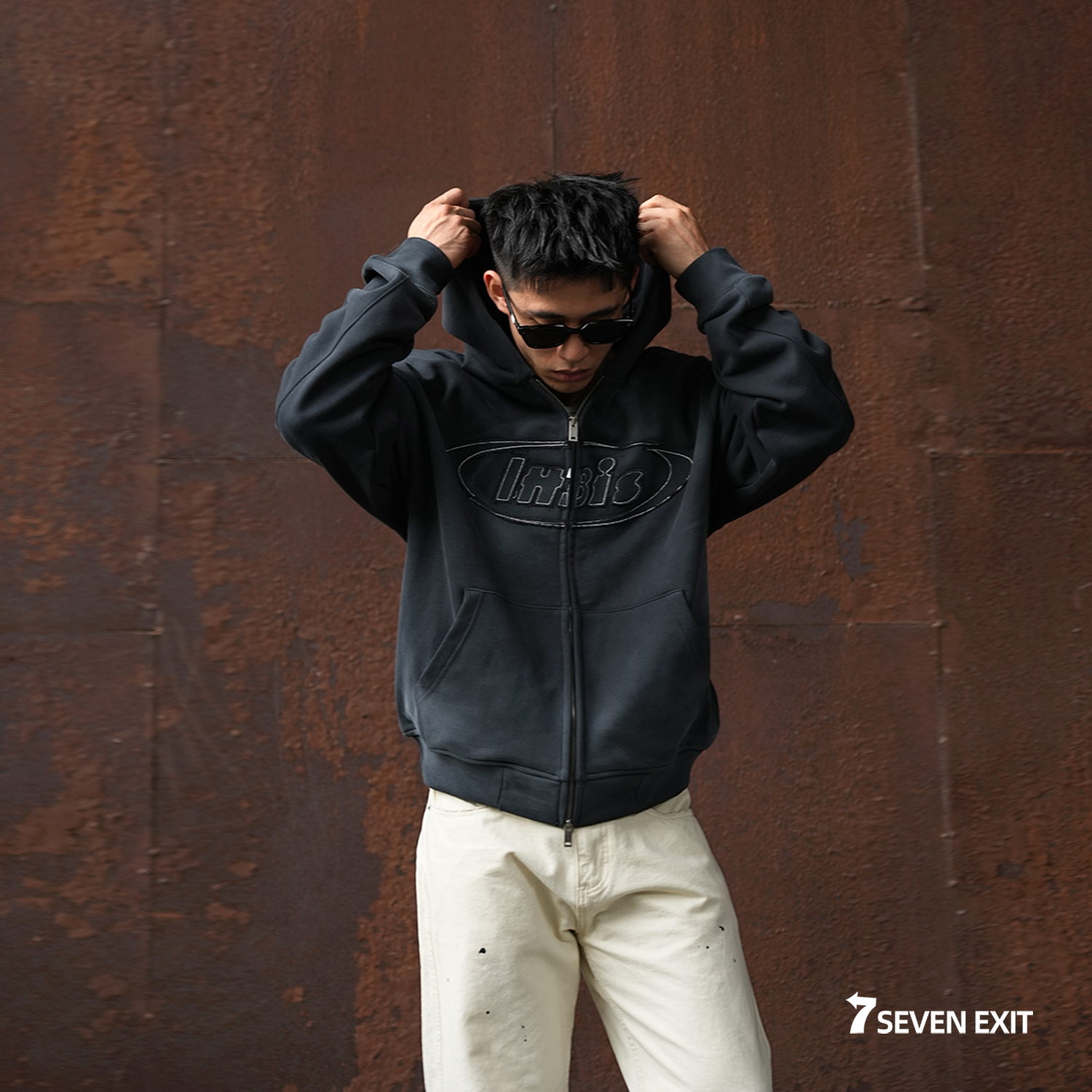 7SEVENEXIT-25FW-小众设计重磅美式休闲喷染男士运动连帽宽松卫衣