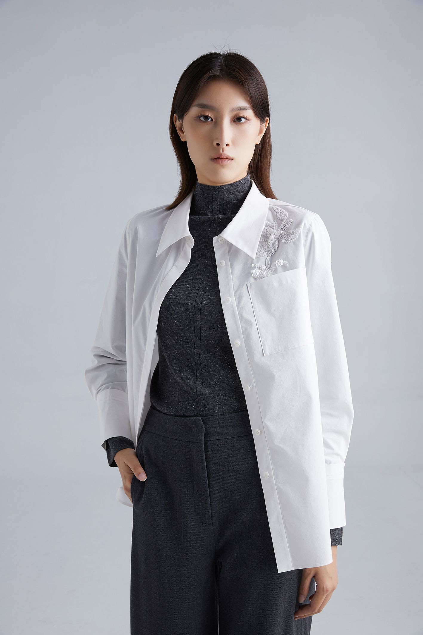 莫笙手工钉珠衬衫