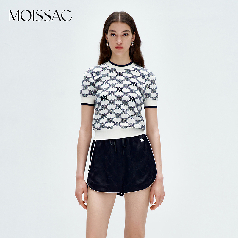 【达人专享】MOISSAC/摩萨克 秋时髦老花黑色宽松套头毛衫