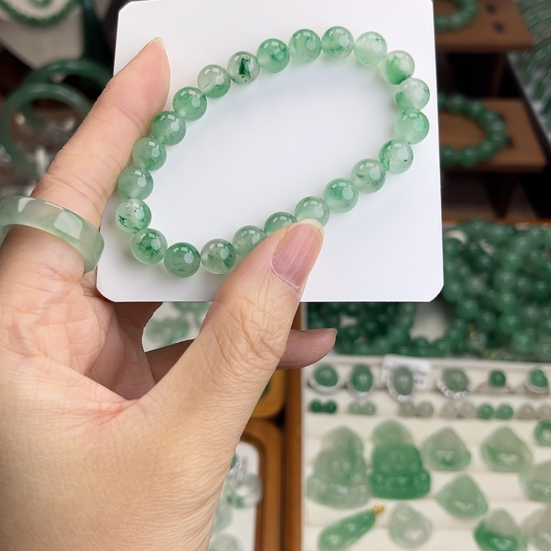 石英质玉（非洲翠）未镶嵌手串卡8mm