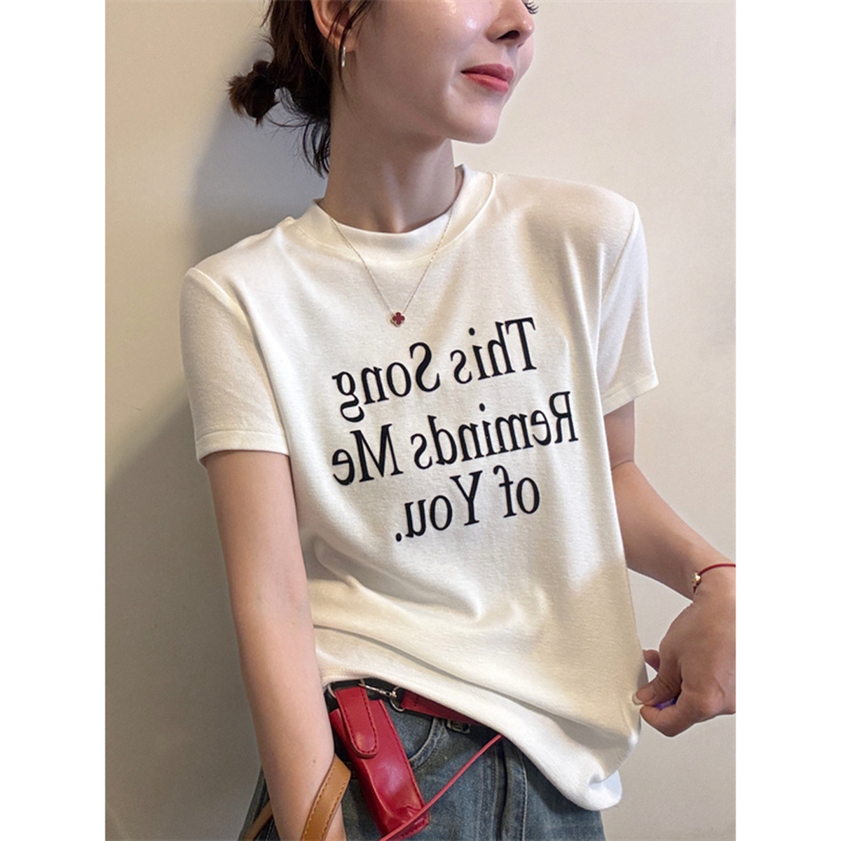 FF. 892磨毛款软糯字母印花套头短袖T恤打底衫女韩版减龄百搭上衣