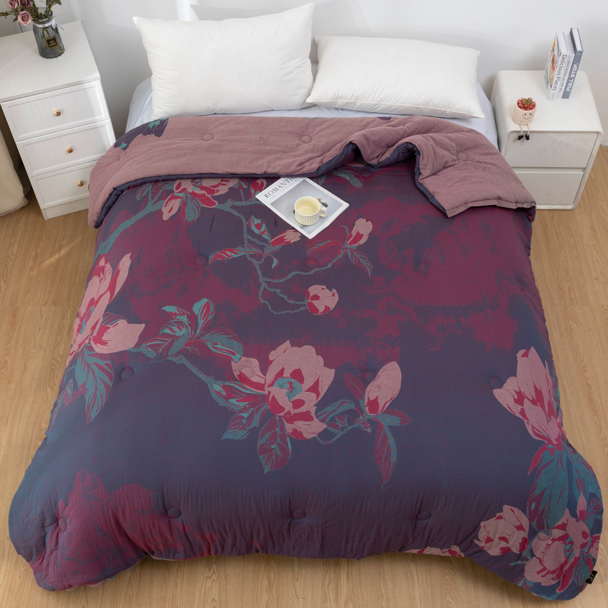 【枕套一对】郁金香紫 48*74高端A来纯棉双层纱舒适柔软亲肤纽扣