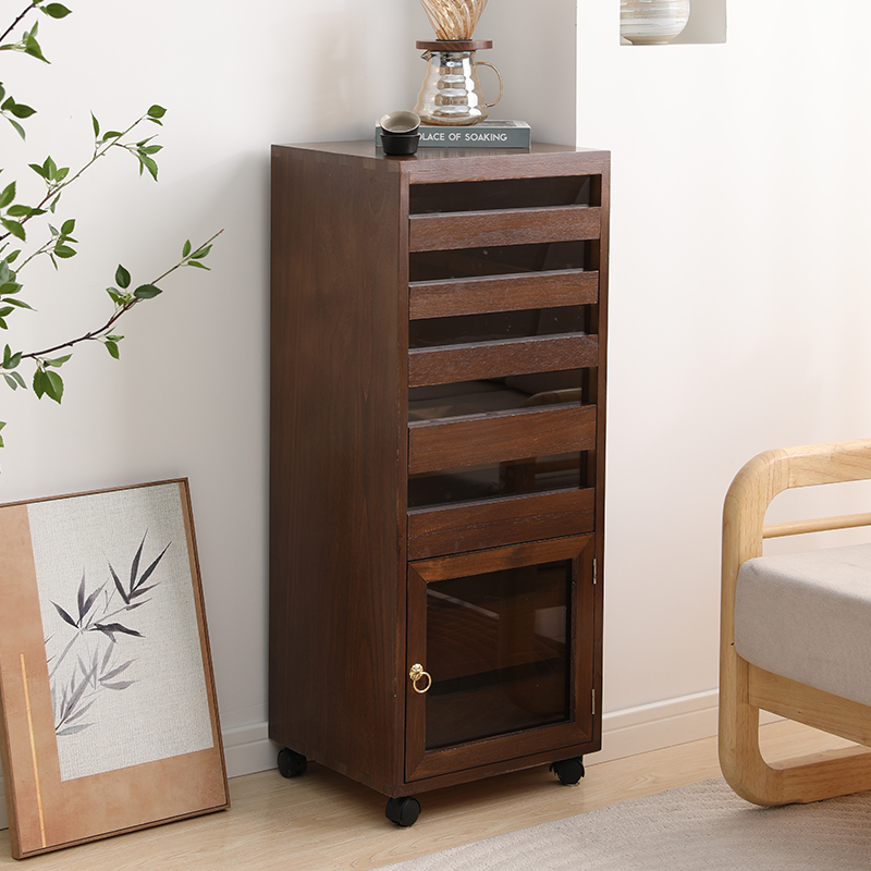 40*35*100cm 黑胡桃色牙科柜收纳柜茶具文玩柜 可移动