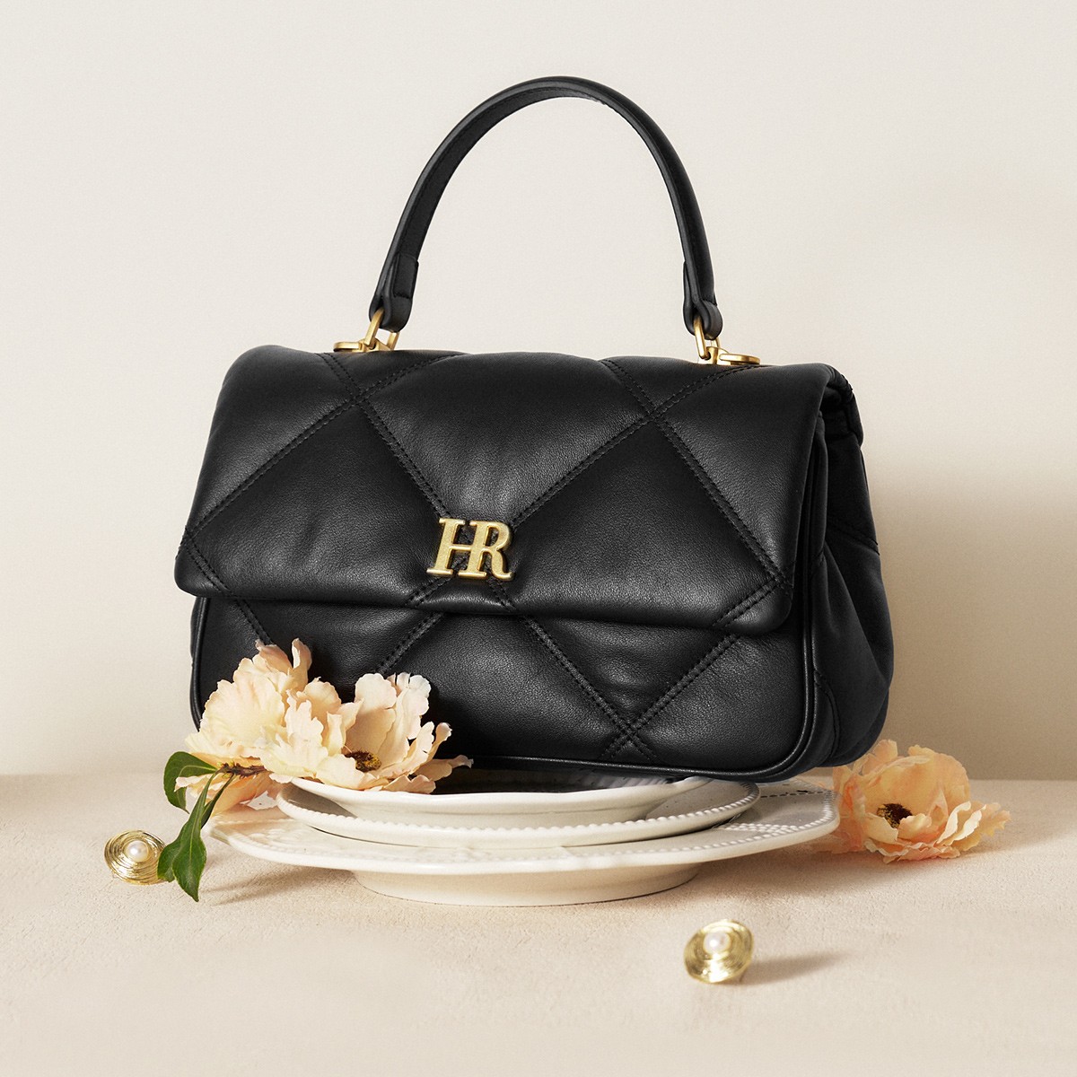 【抖音双12】HR赫莲娜女包2025新款简约手提包菱格牛皮链条包