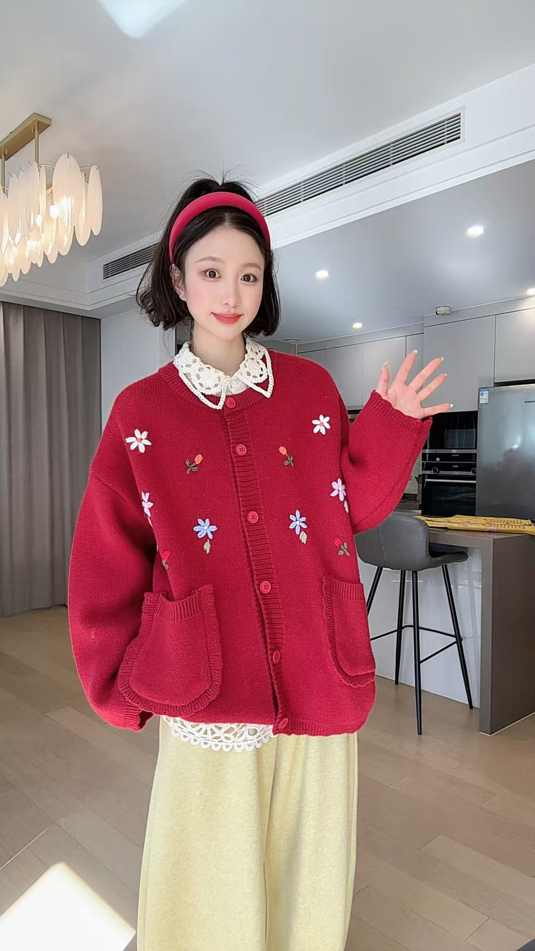 小玉推荐  《口袋刺绣花花》针织开衫