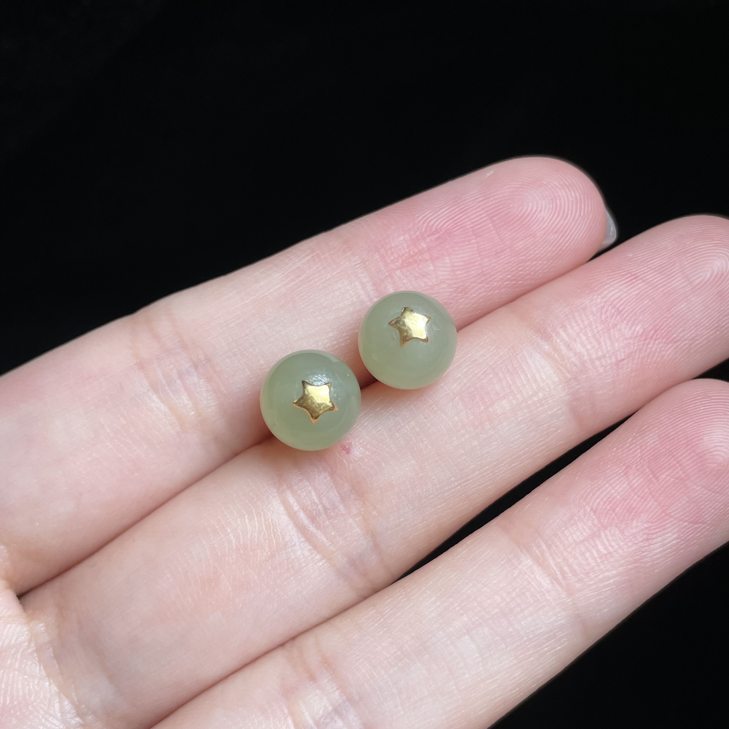 【玉总专属】925银和田玉圆珠耳钉B040348