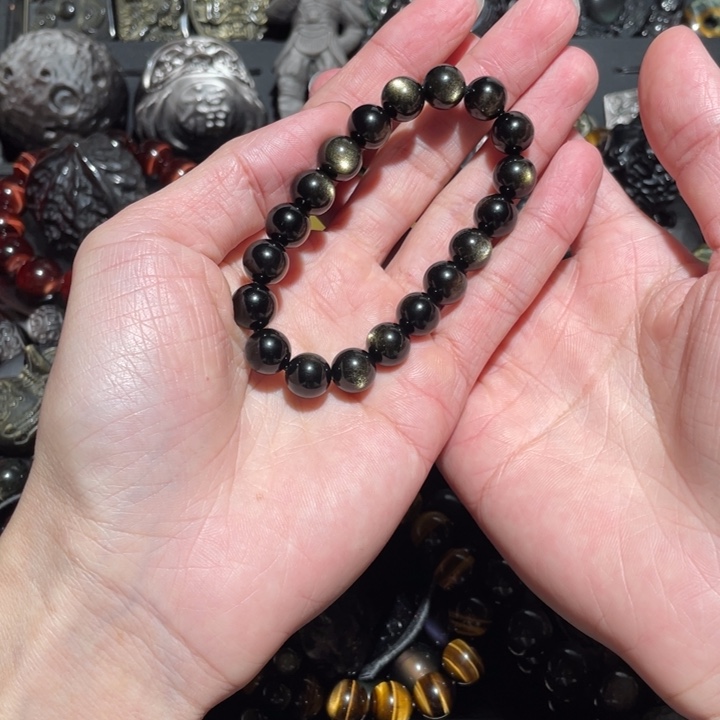 黑曜岩手串未镶嵌阿*