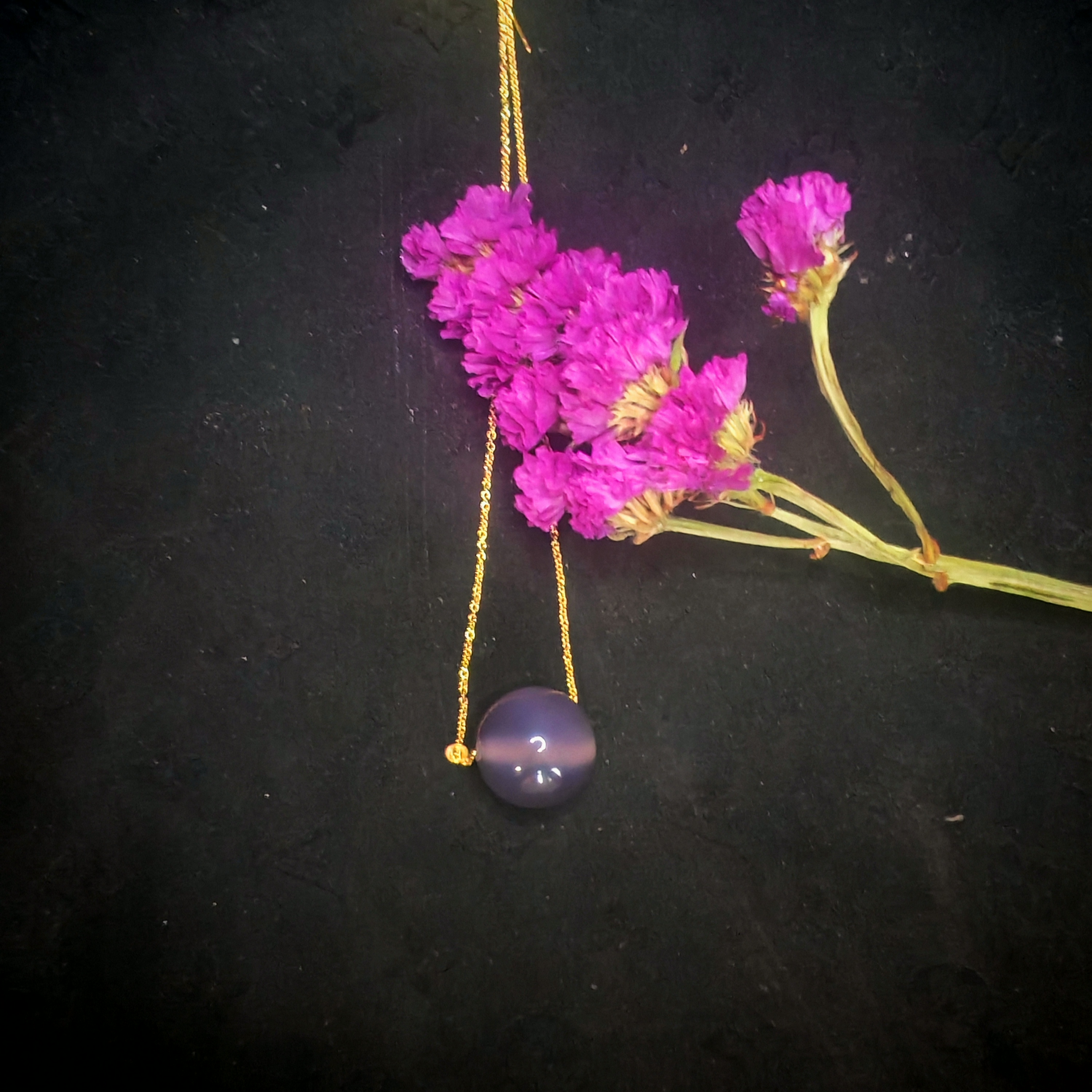 【玉合缘】天然烟紫玛瑙18k金镶嵌路路通吊坠 6515