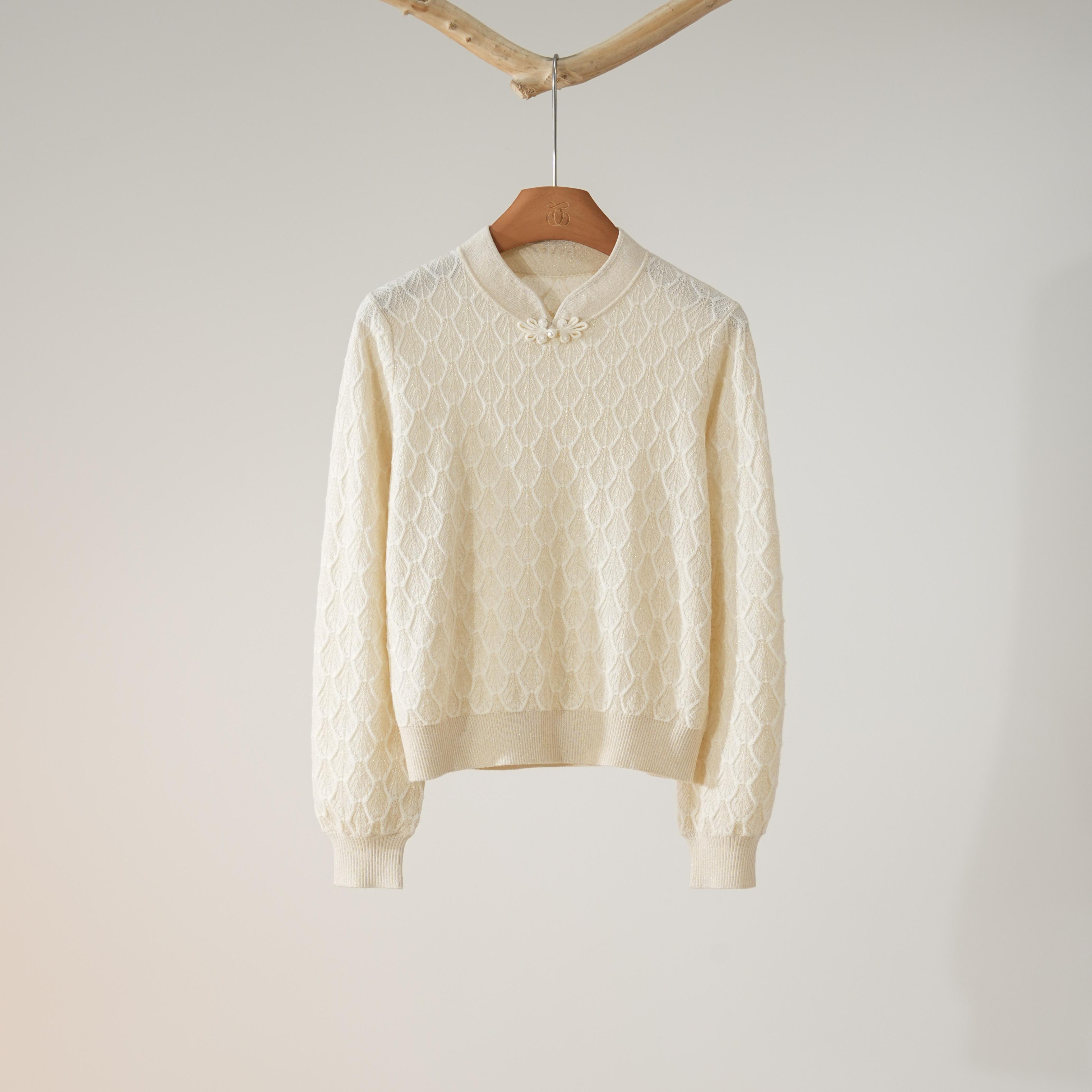 西子/【人鱼泪】进口机器羊毛金葱鱼鳞新中式盘扣针织衫/MSHJ145