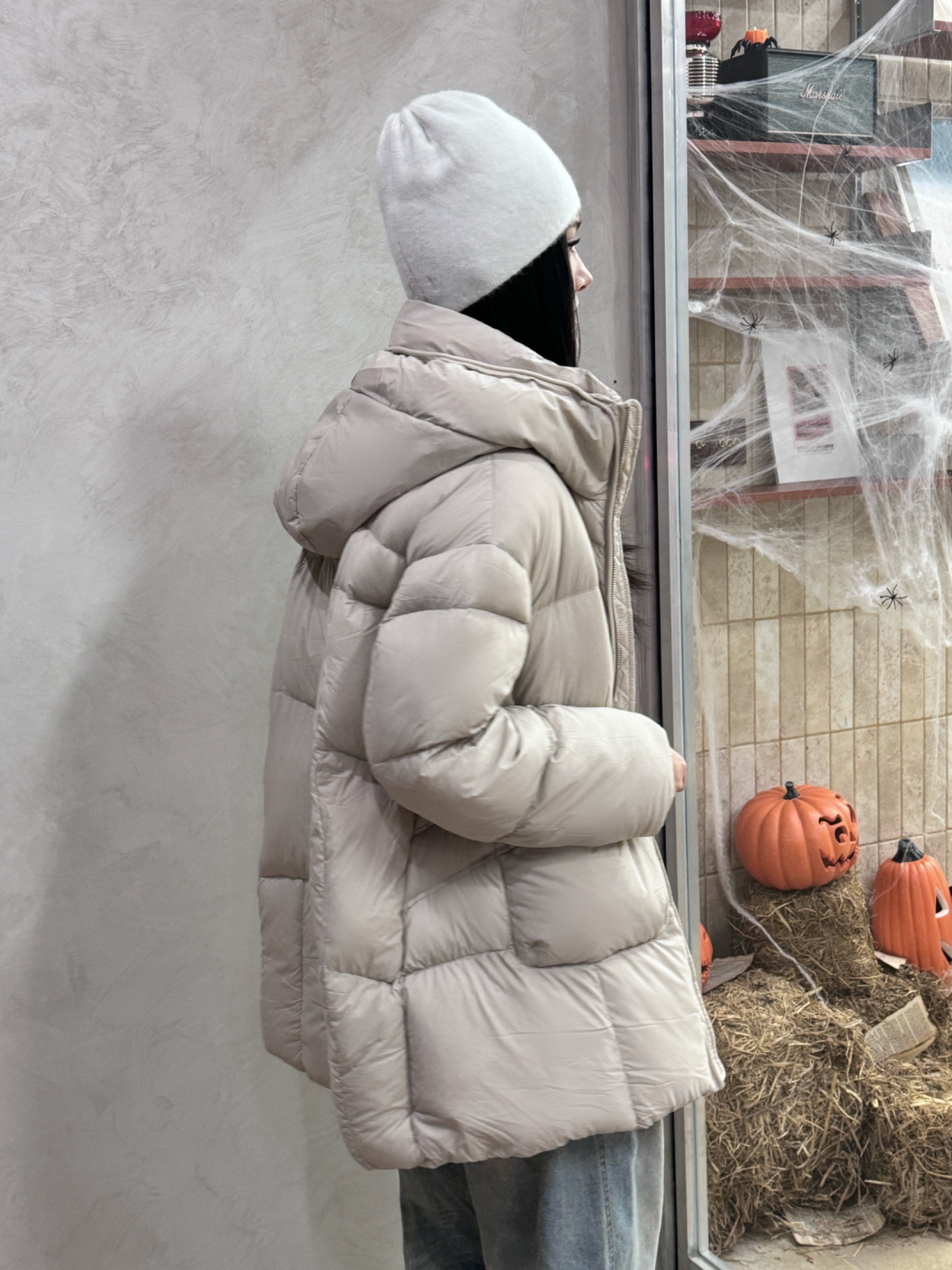 【诺伊】宽松中长款连帽柔软羽绒服