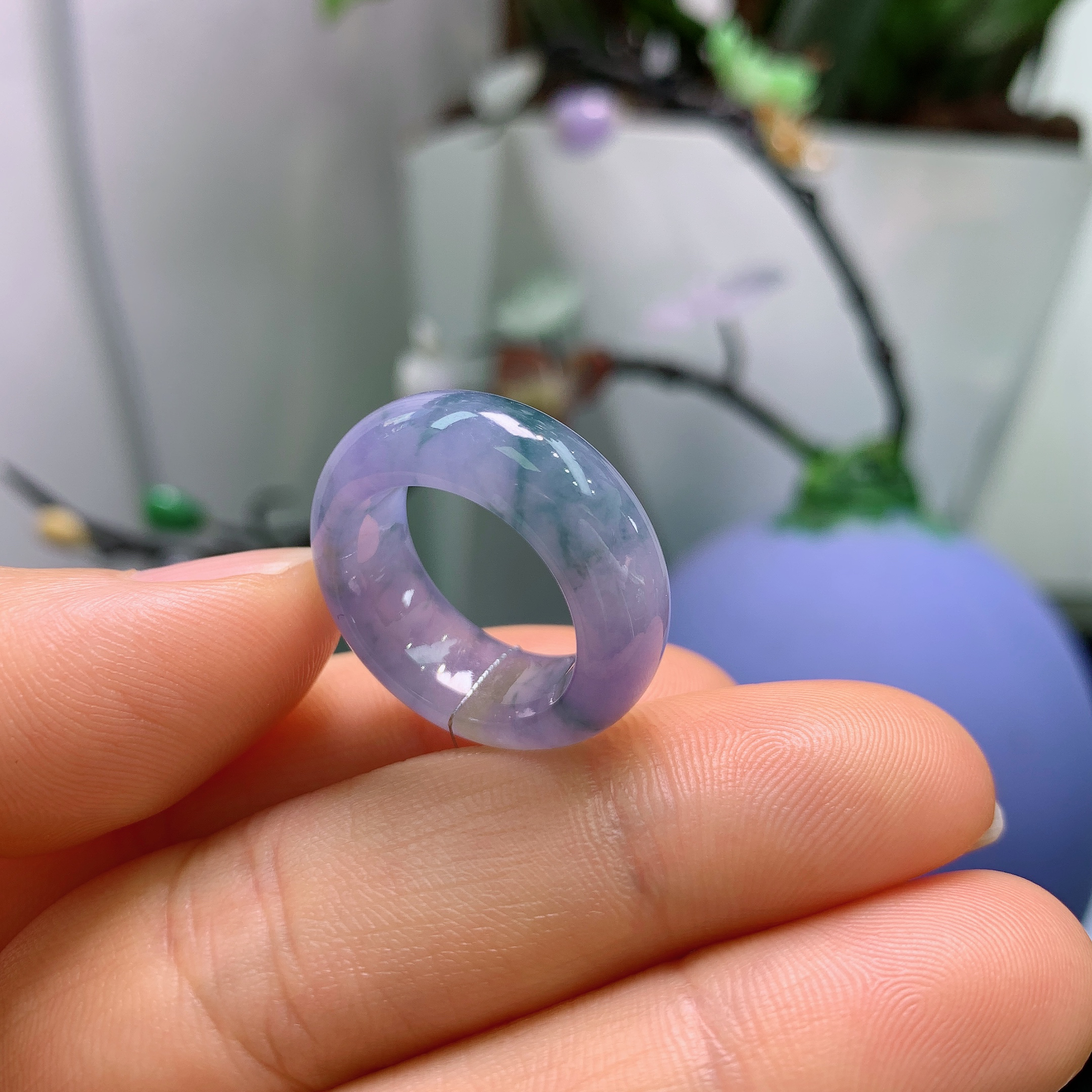 9-10圈口缅甸天然翡翠A货小宽版冰紫罗兰莫奈花园戒指180#