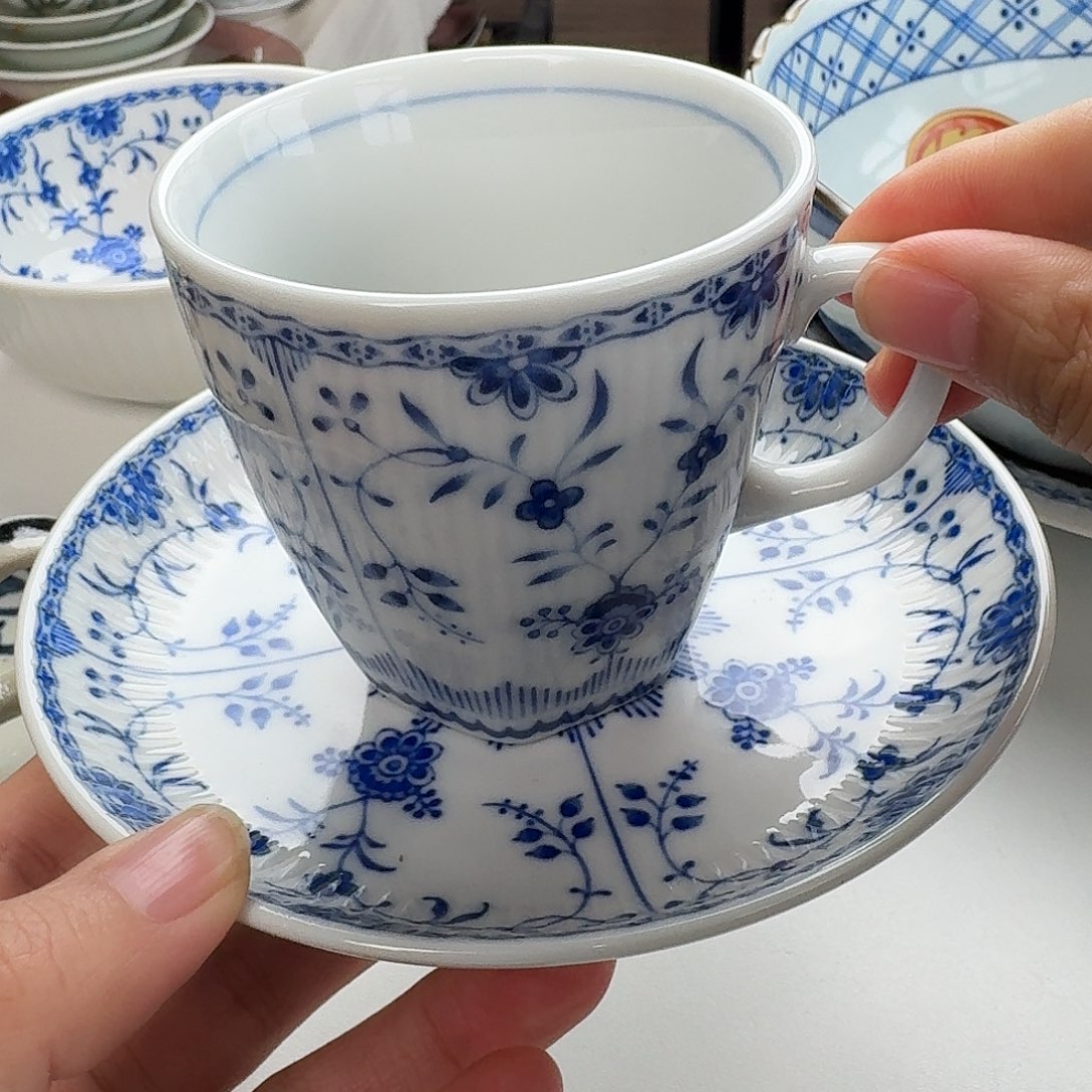 瓷片青花唐草咖啡杯碟容量150ml