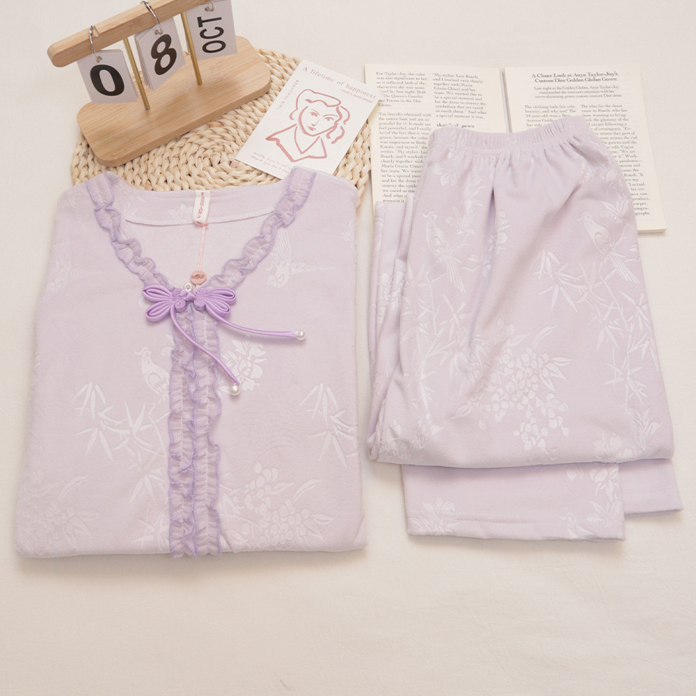 睡衣女款爆款2025新款冬季暖绒长袖长裤开衫带胸垫休闲家居服套装