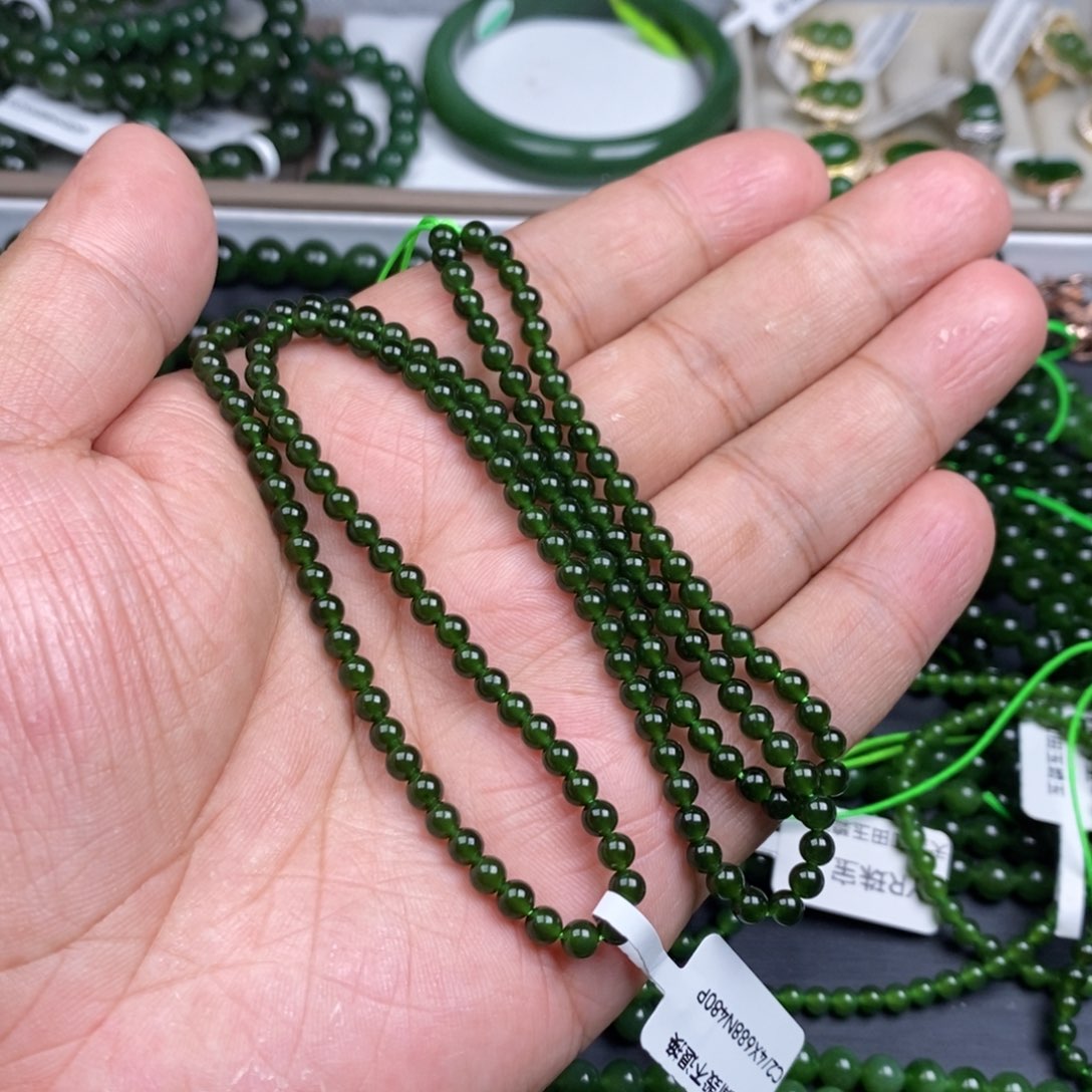 和田玉（碧玉）未镶嵌项链沭****城4mm
