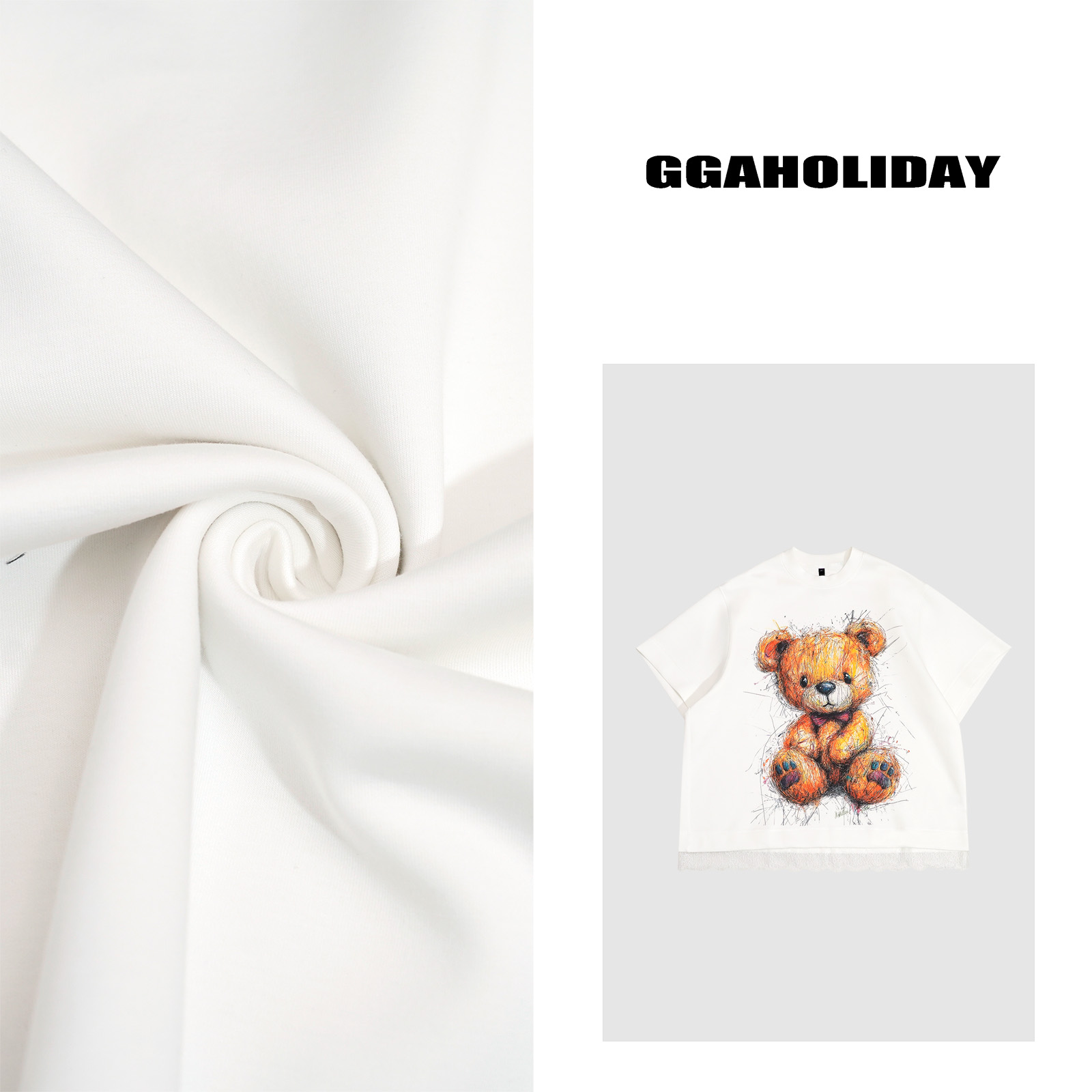 GGAHOLIDAY美式休闲黑色宽松印花潮流时尚圆领百搭短袖T恤-151108