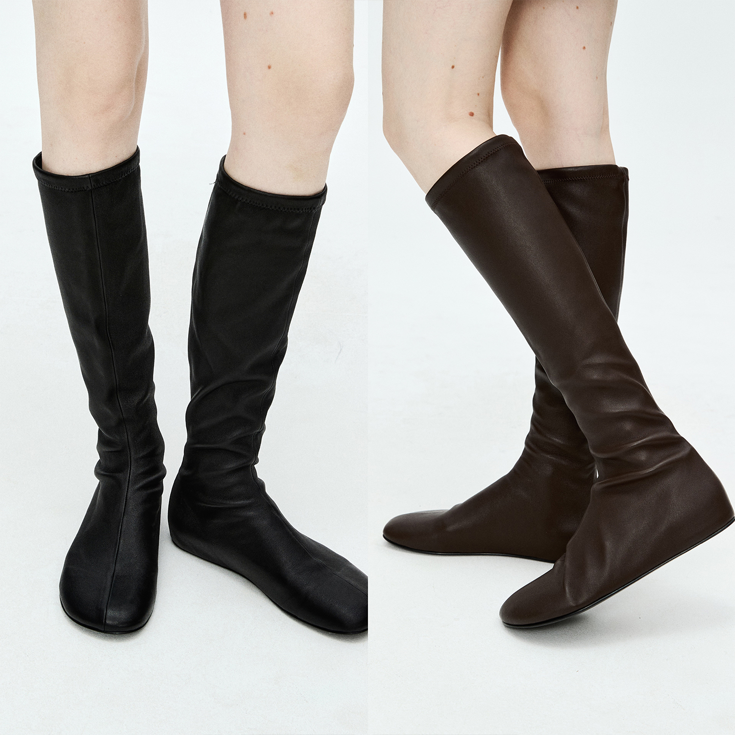 MRS Studios 简约时髦  进口柔韧弹力羊皮 百搭高筒靴袜靴瘦瘦靴