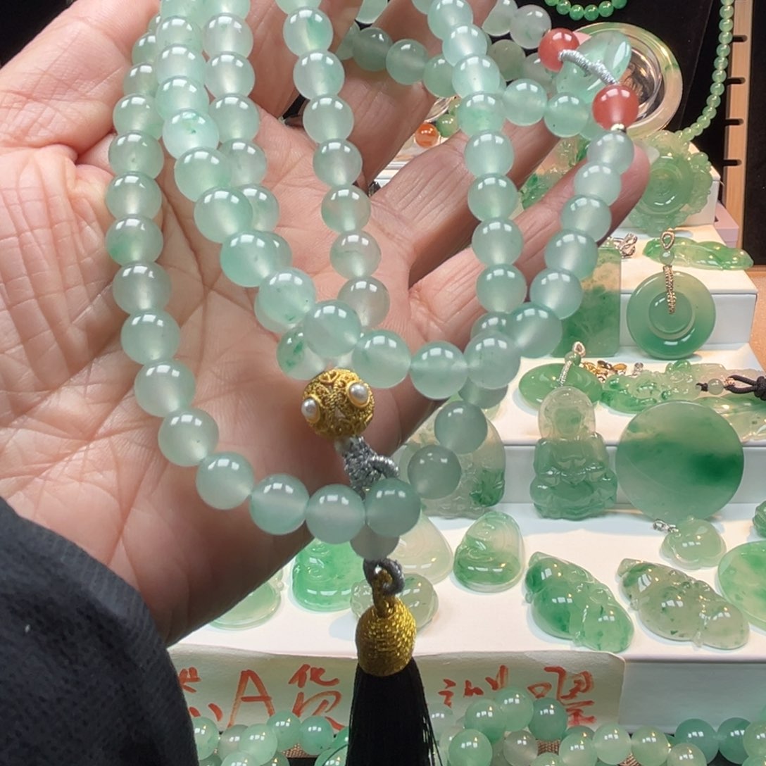 石英质玉项链合金108颗卡7+