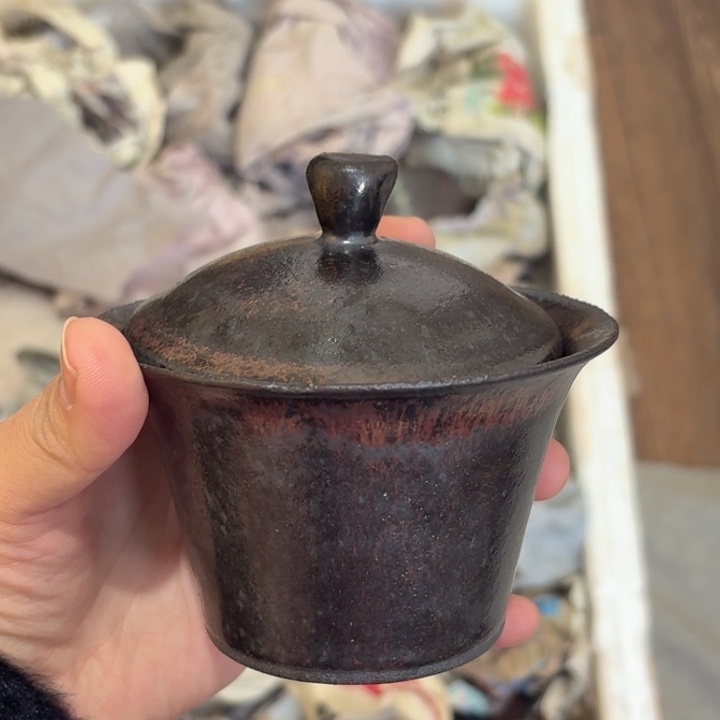 05微微瑕黑砂盖碗传统工艺茶器作品