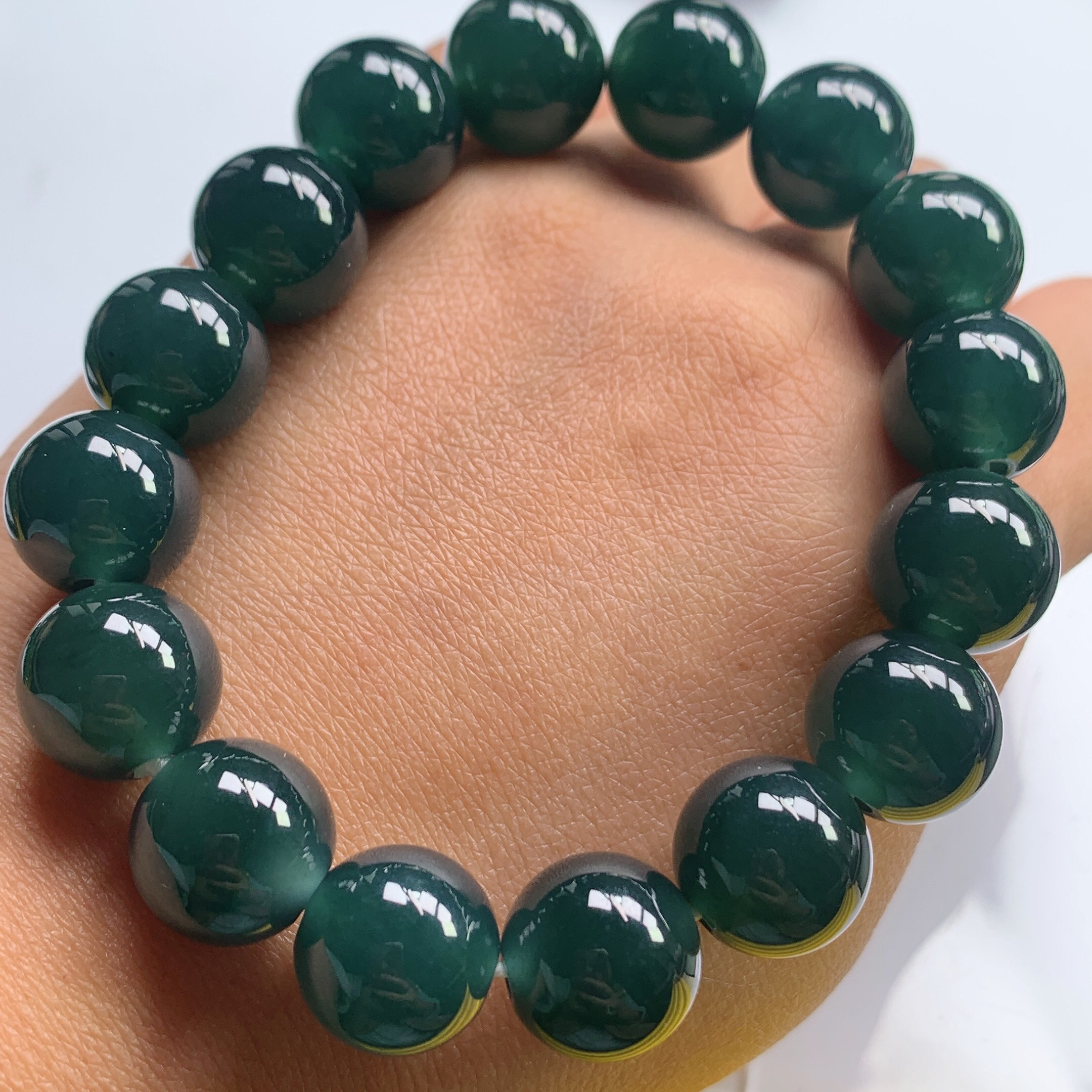 天然翡翠A货冰种蓝水蓝色均匀起冰起胶圆珠手串手链卡12.8mm珠子