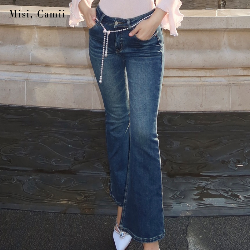 Misi,Camii2025秋冬新款女装高腰加绒喇叭牛仔裤时尚性感穿搭百搭