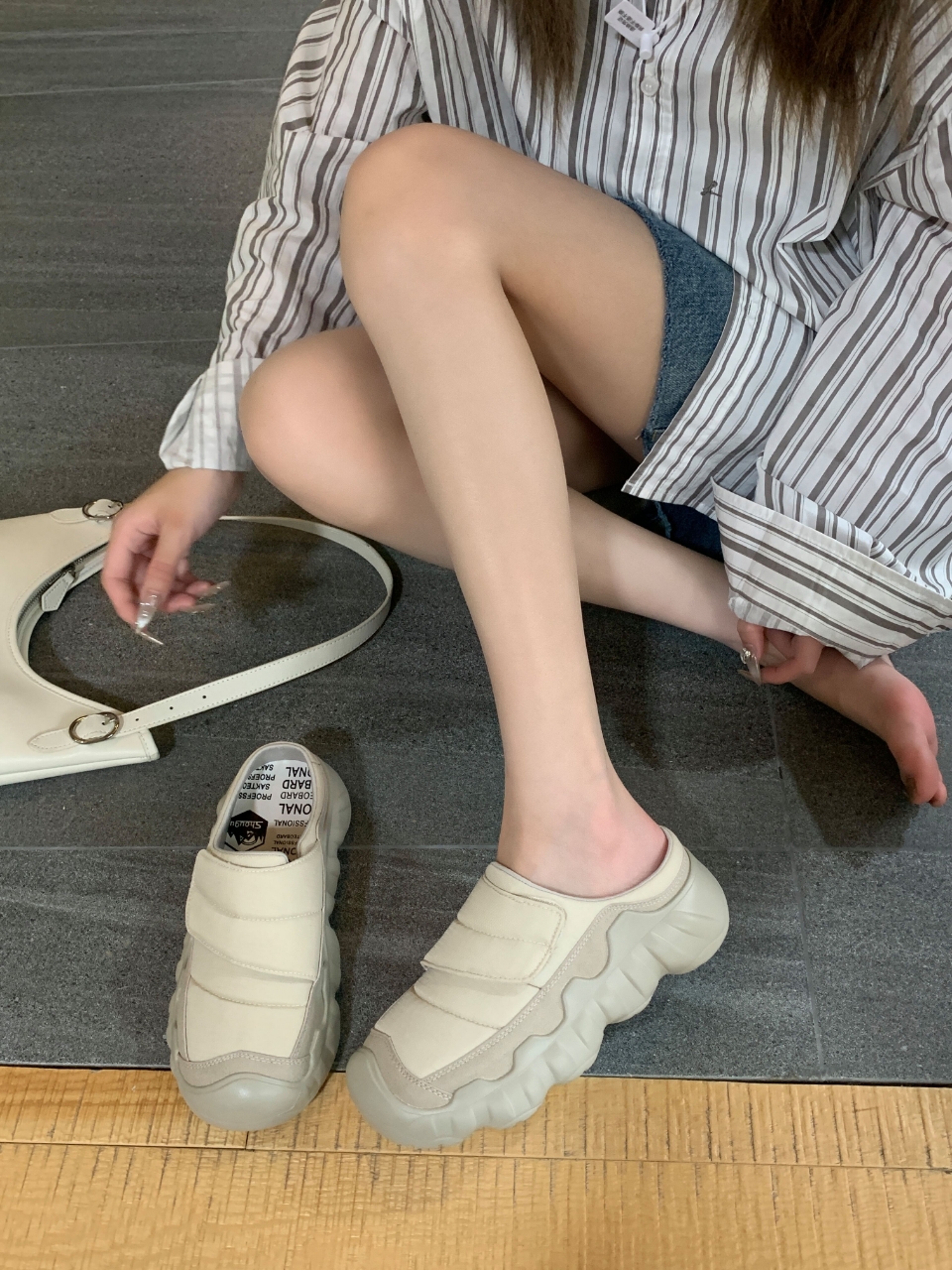 厚底软底老爹鞋休闲风浅口百搭女包头款百搭风包头拖2506