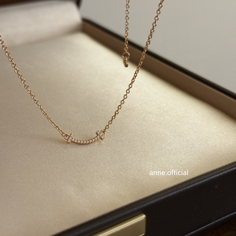 铜合金项链 【X500】轻奢微笑小号满锆精致气质项链