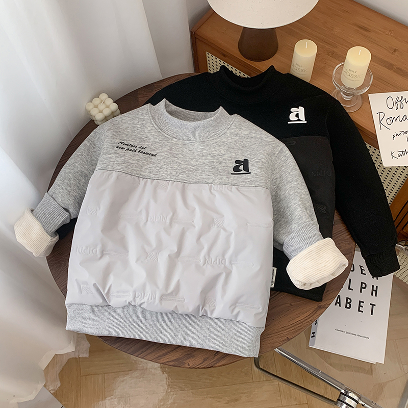 [羊绒蚕丝】850克棉服拼接款一件过冬儿童冬季新款加厚加绒男童