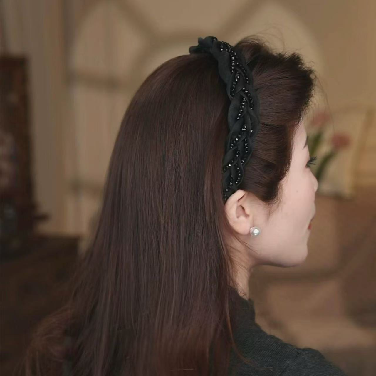 时尚褶皱蝴蝶结发箍+发夹h5348