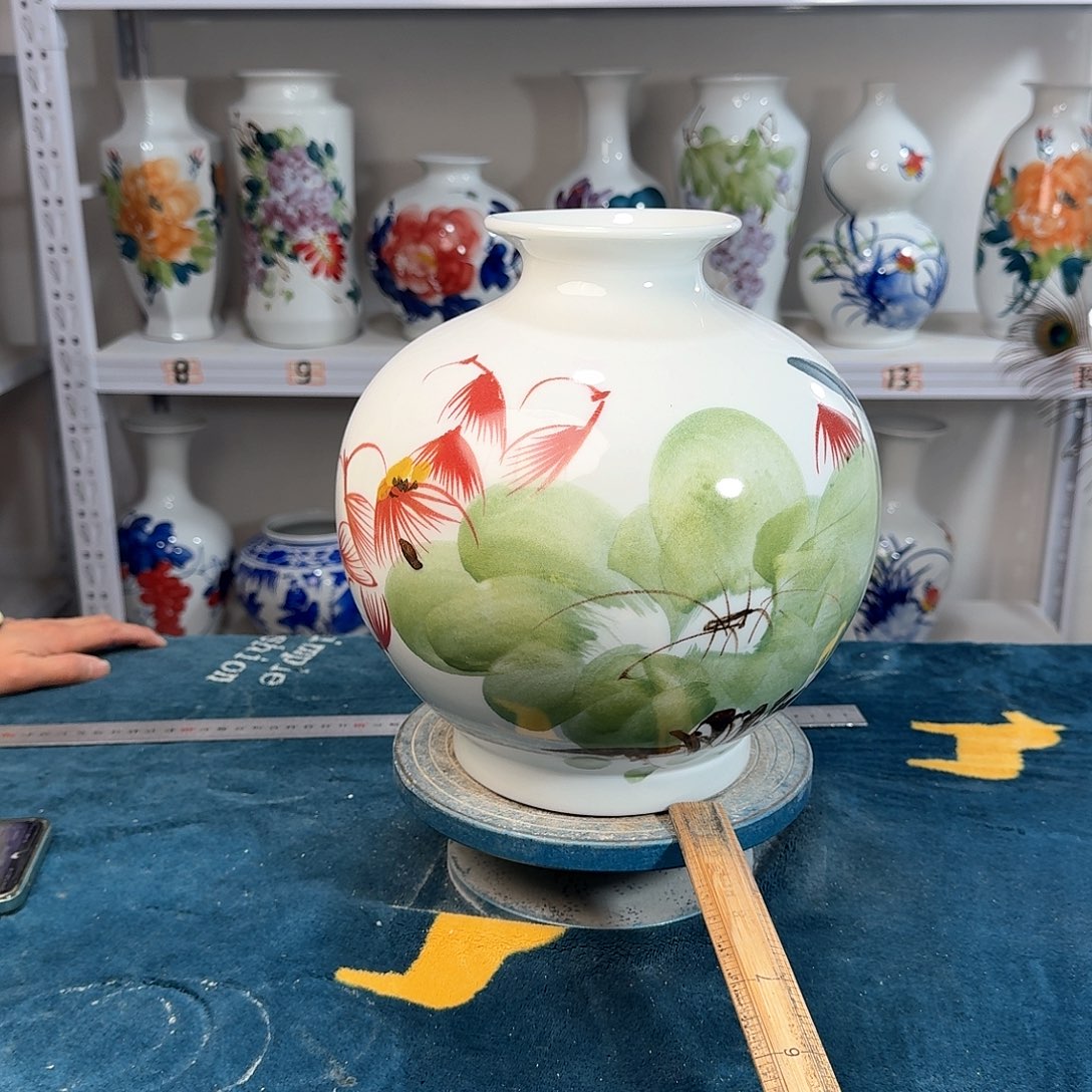 摆件景德镇陶瓷石绿荷