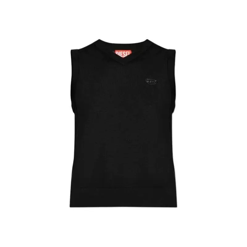 奢邦/DIESEL 纯色V领无袖针织衫 女款 黑色