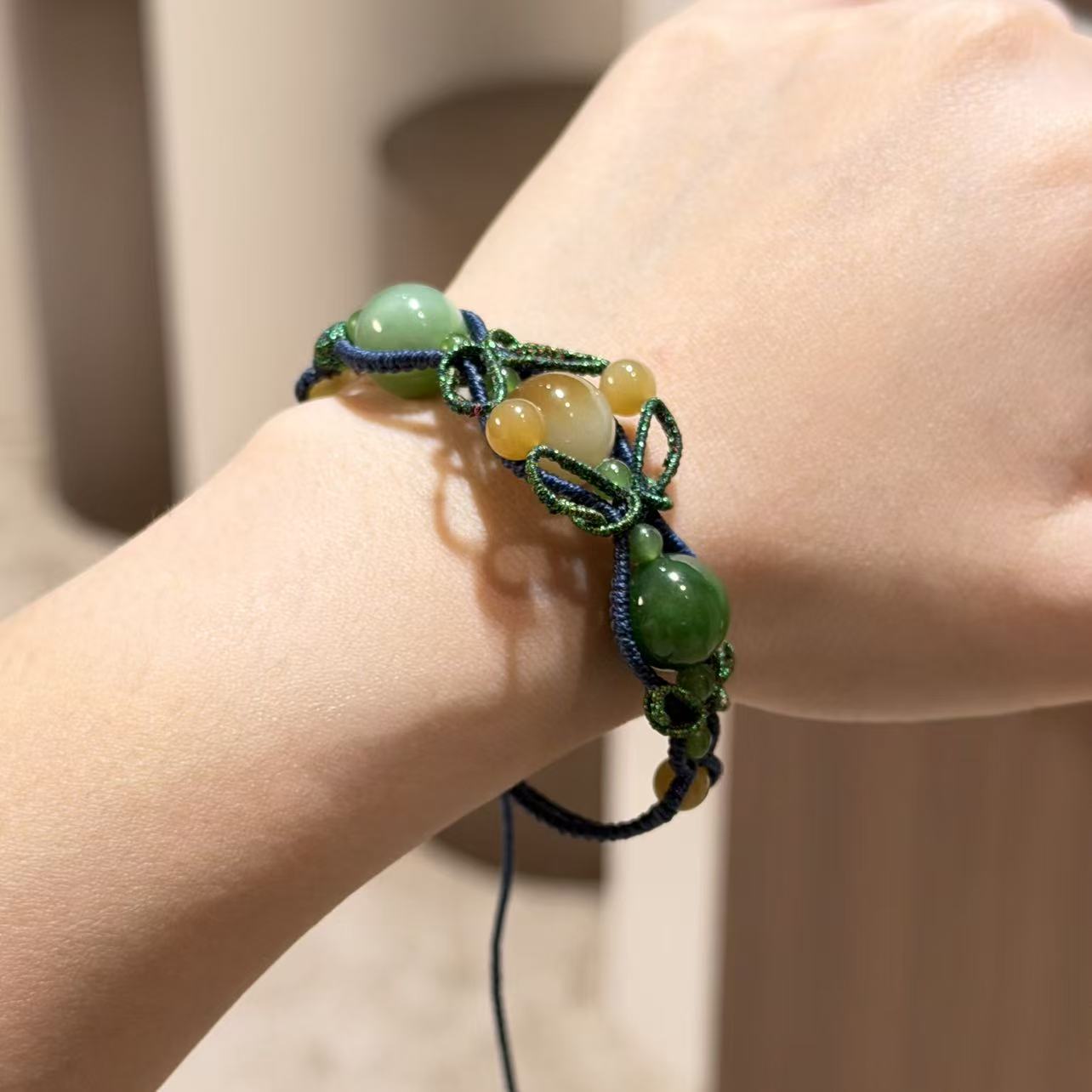 【壹芳珠宝】天然原矿和田玉多宝国风编织手绳