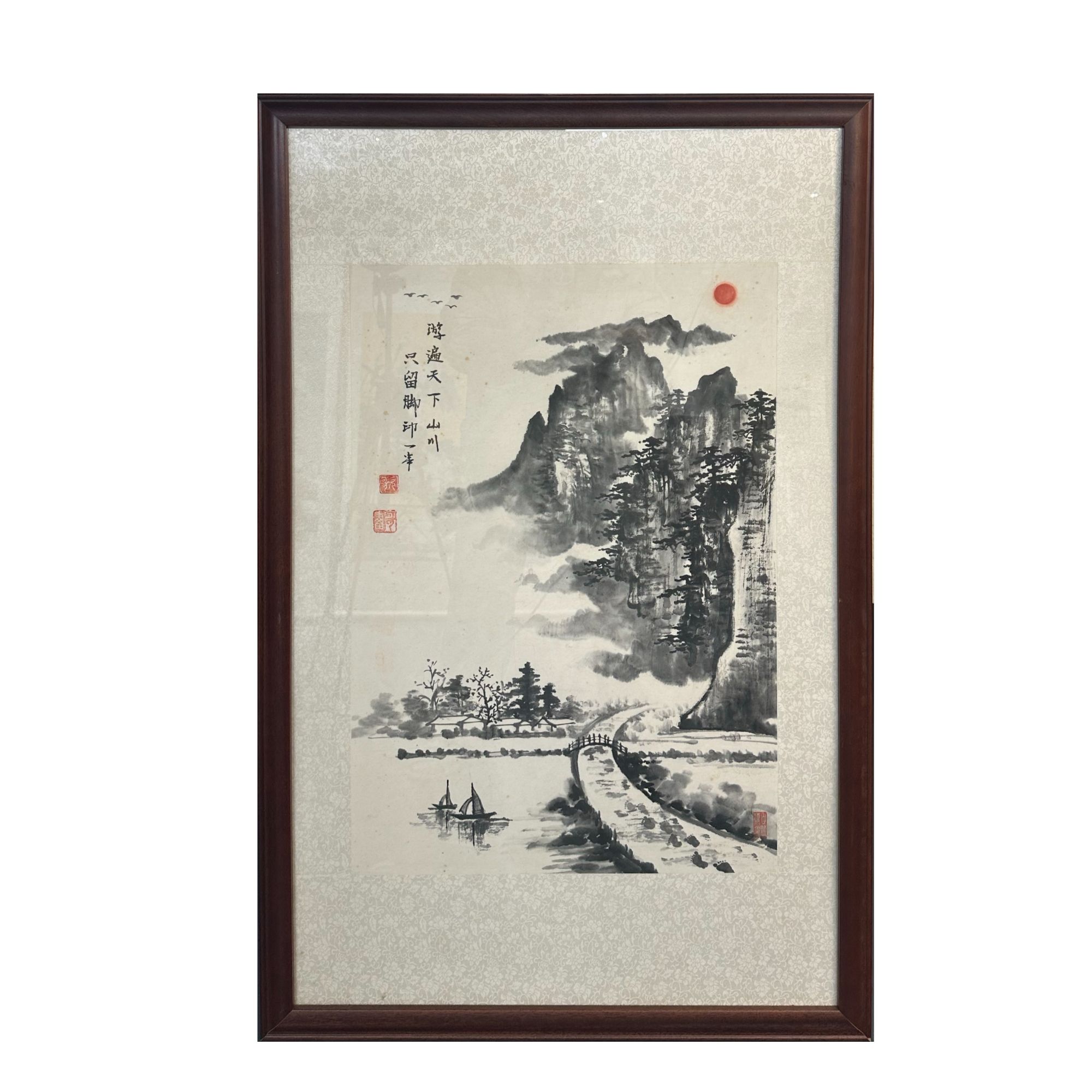 【非印刷】新中式山水画玄关装饰画竖版客厅背景墙挂画艺术迎客松