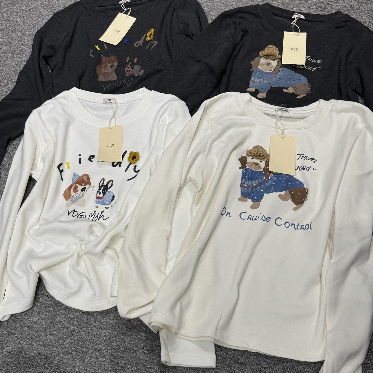 【妙女郎】  卡通印花小狗磨毛长袖T恤C7060