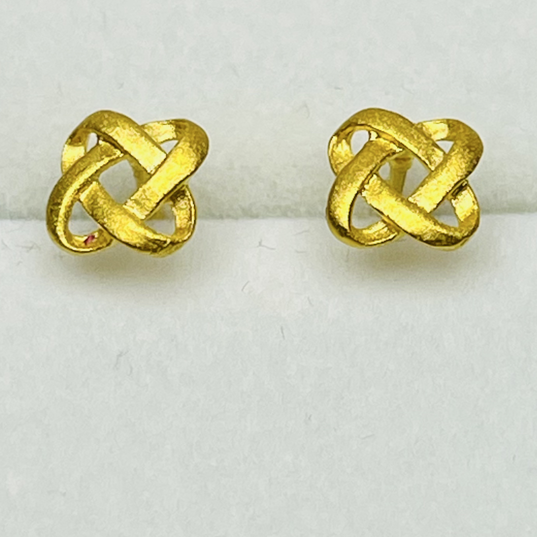 足金999 黄金耳钉 编织花花