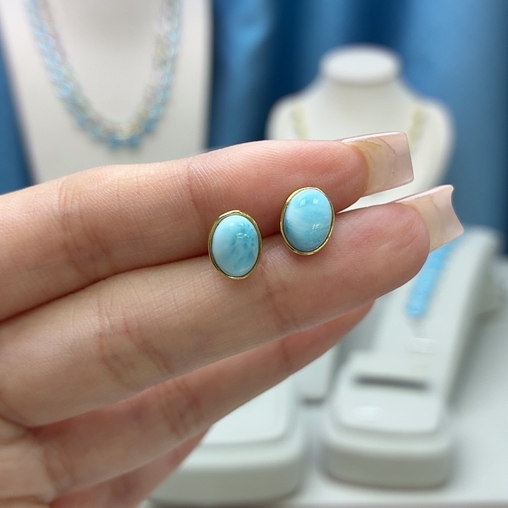 针钠钙石（海纹石）银S925镶嵌耳饰