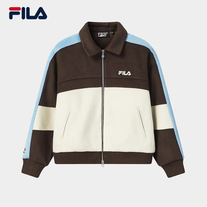 FILA/斐乐冬季女士新款【宽松时尚百搭】撞色呢子外套F11W619512F