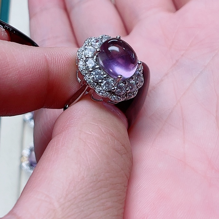 紫晶紫水晶戒指银S925镶嵌