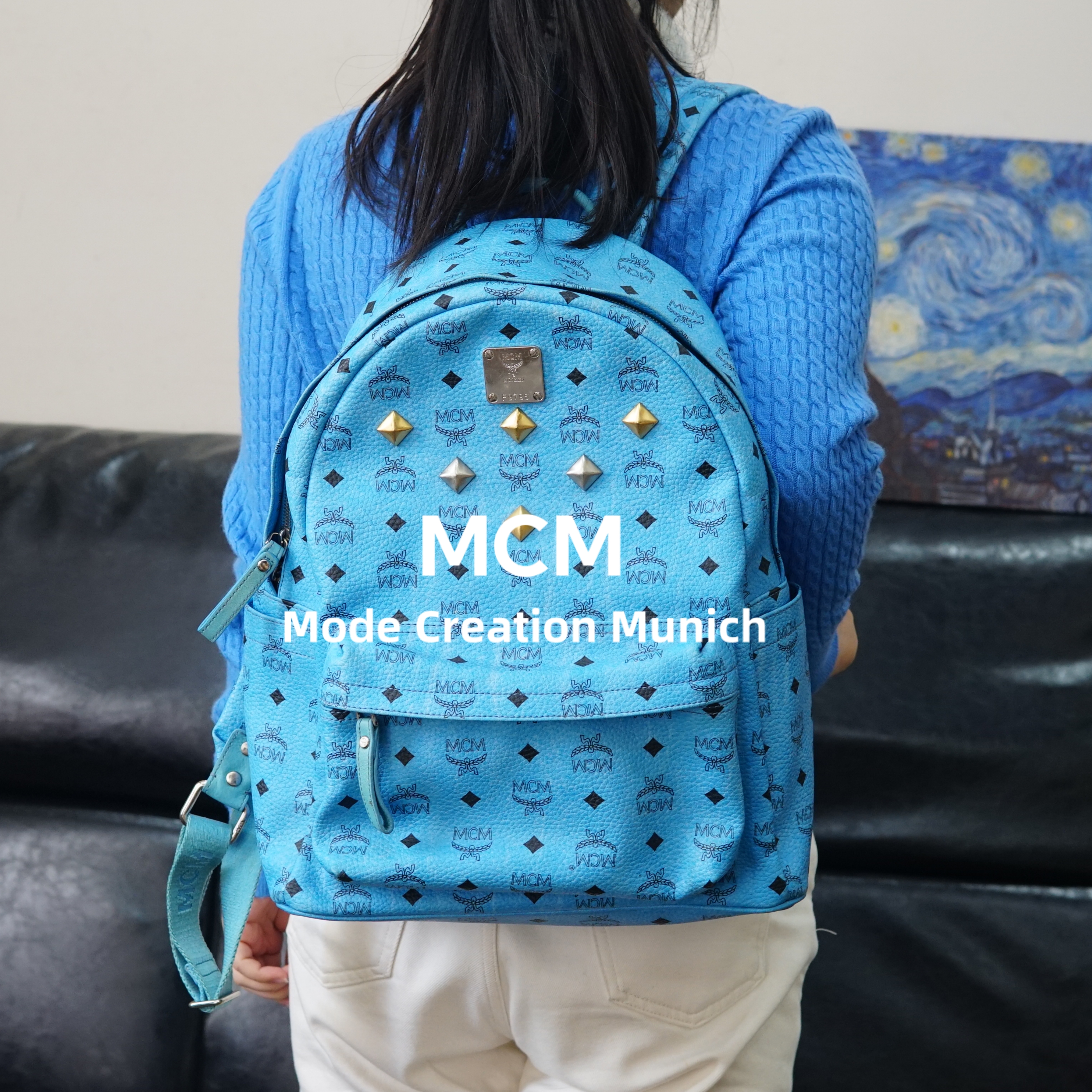 95新 MCM 蓝色双肩包/SD01412039/2039