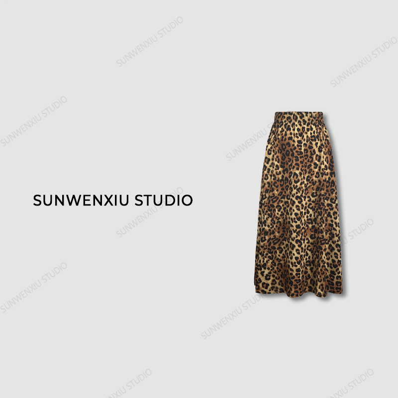 swx studio2店 “野性”时髦复古豹纹松紧腰半裙