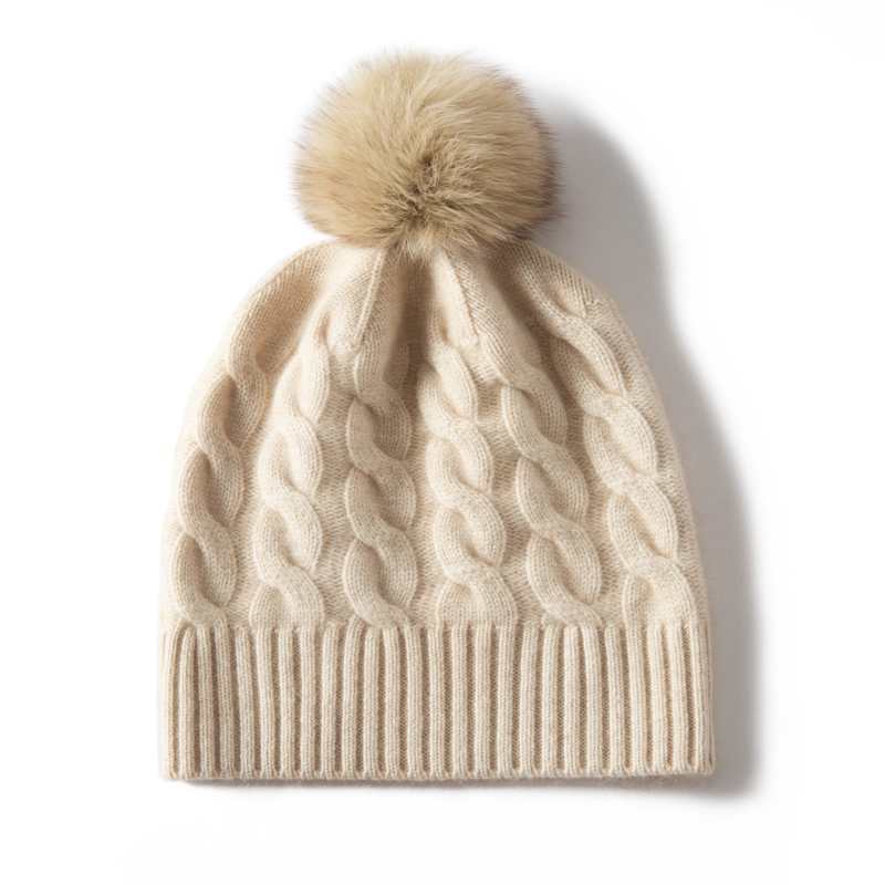 29#S-10 加厚双股姣花羊绒帽 带毛球