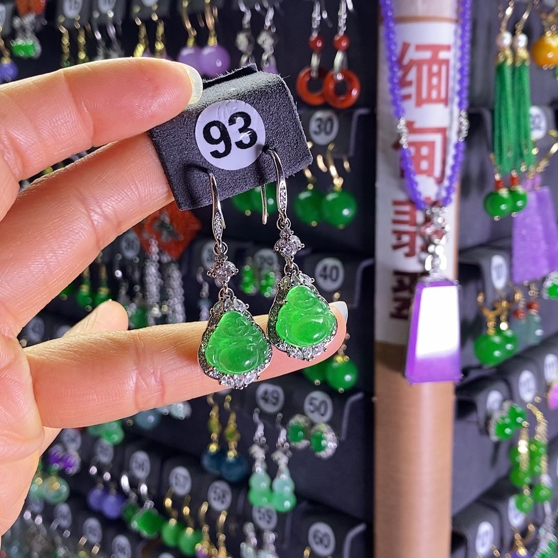 银S925镶嵌翡翠耳饰93