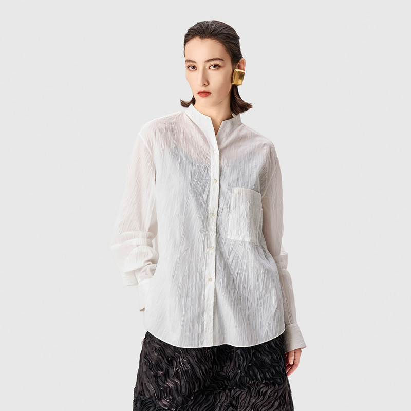 轮廓现代印象压褶衬衫L241Y038新中式立领复古气质百搭肌理感小衫