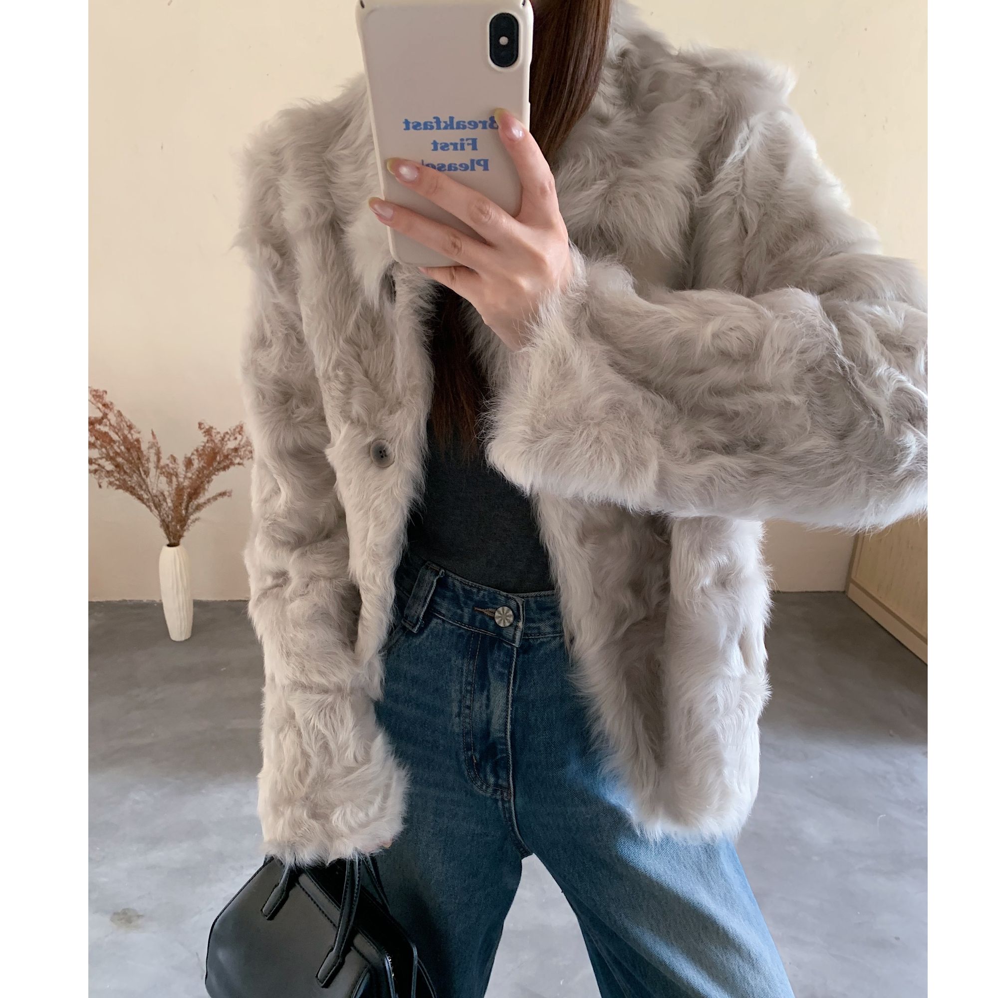 JIAY轻柔小湖羊两面穿皮毛一体短款外套翻领廓版冬季海宁皮草女