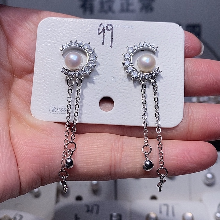 耳饰银S925镶嵌淡水珍珠