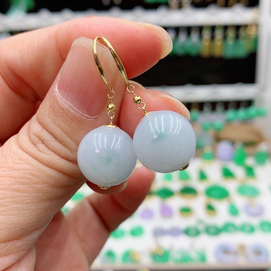 翡翠耳饰18K金镶嵌的