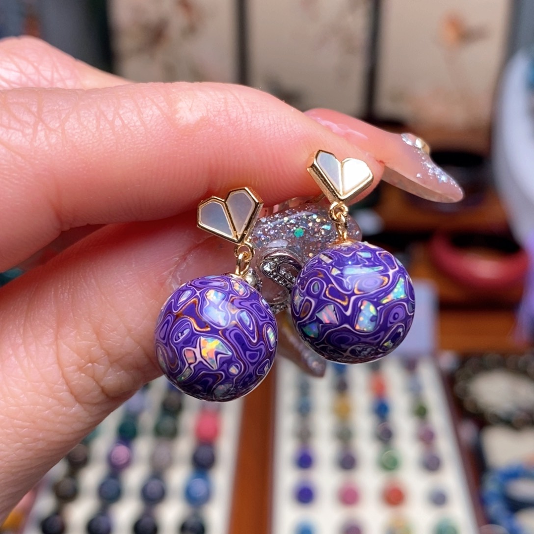 大漆12mm犀皮纹精品耳环