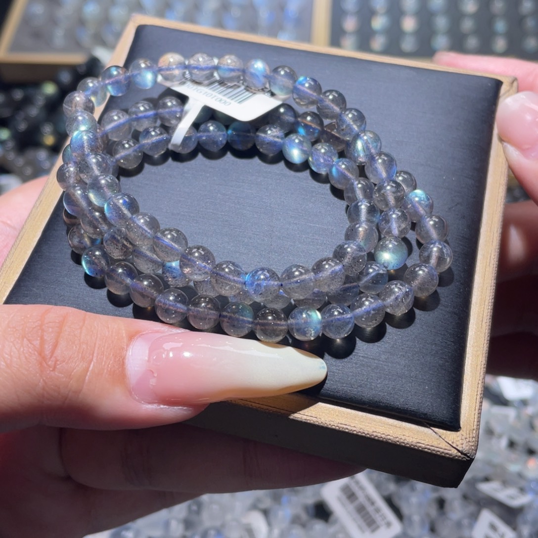 手链未镶嵌长石马岛黑体炫彩拉长石手链多圈6.3mm